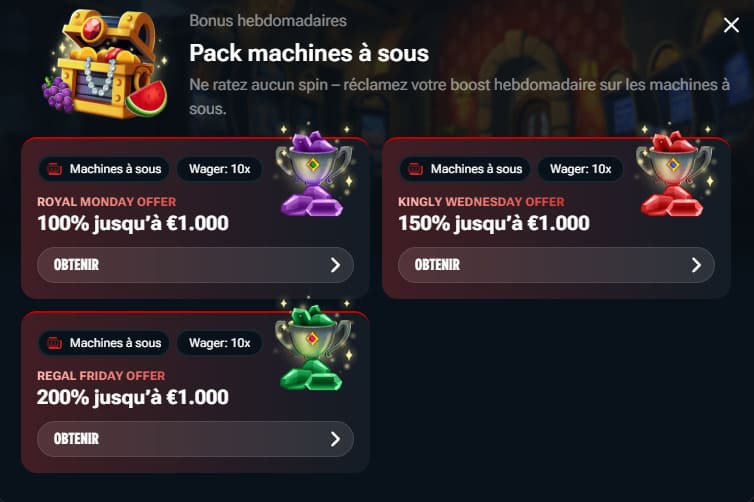 Kingdom Casino bonus hebdomadaire
