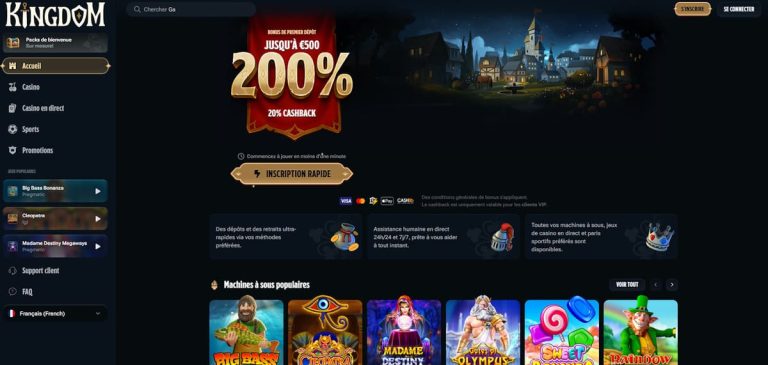 Kingdom Casino page accueil
